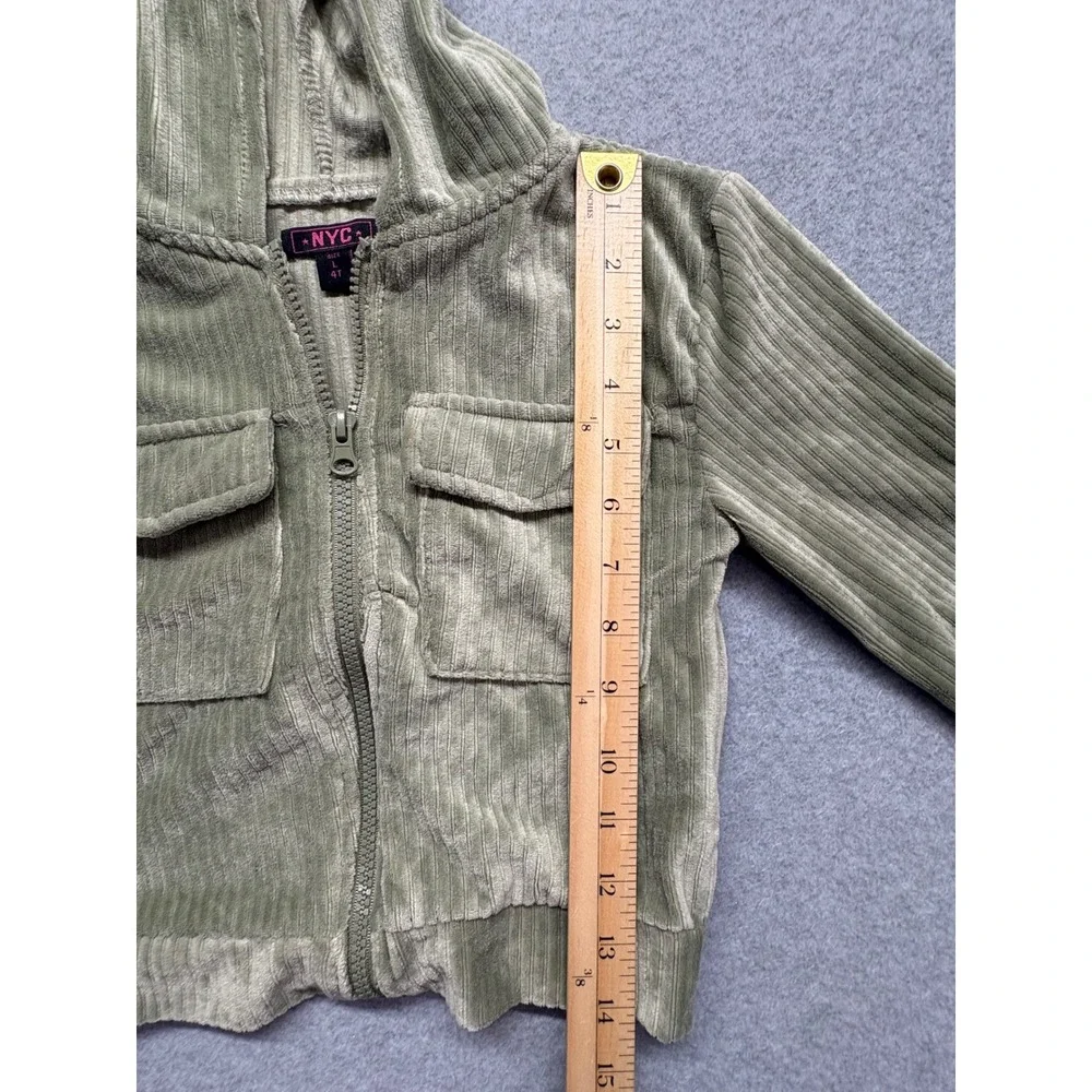 NYC Girls 4T Sage Green Ribbed Velour Tracksuit‎ Zip Hoodie Cargo Joggers Set